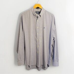 Ralph Lauren Men's Blue Checkered Button Down Shirt - Blue and White